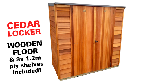 Cedar 1800x840 Cambridge Locker Timber Garden Shed available at Gubba Garden Shed 