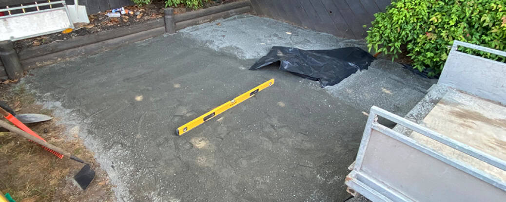 Gravel used to create a flat, level site for a shed
